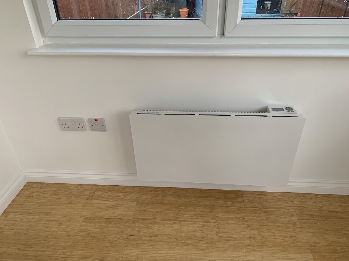 Wall-mounted electric panel heater with sockets